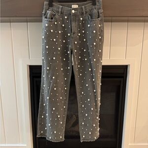 POL Gray High Rise Jeans with Polka Dot Pattern